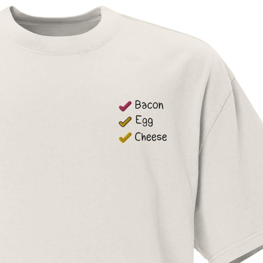 Oversized Faded T-Shirt Embroidery | Bacon Egg Cheese
