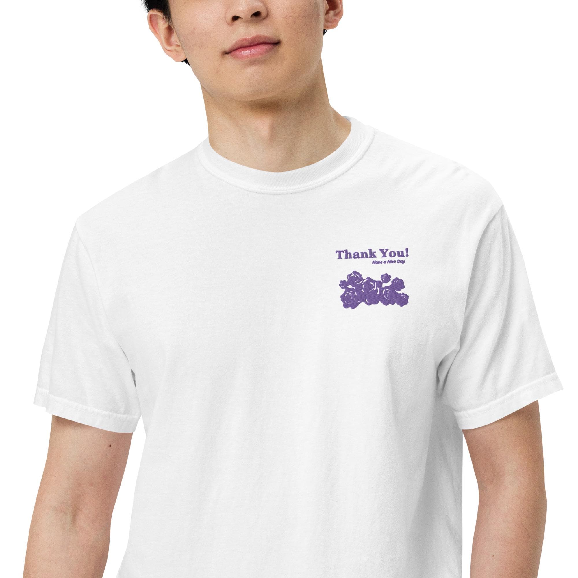 Unisex Garment-dyed Embroidery T-shirt | Plastic Bag Roses Have A Good Day - Image 5