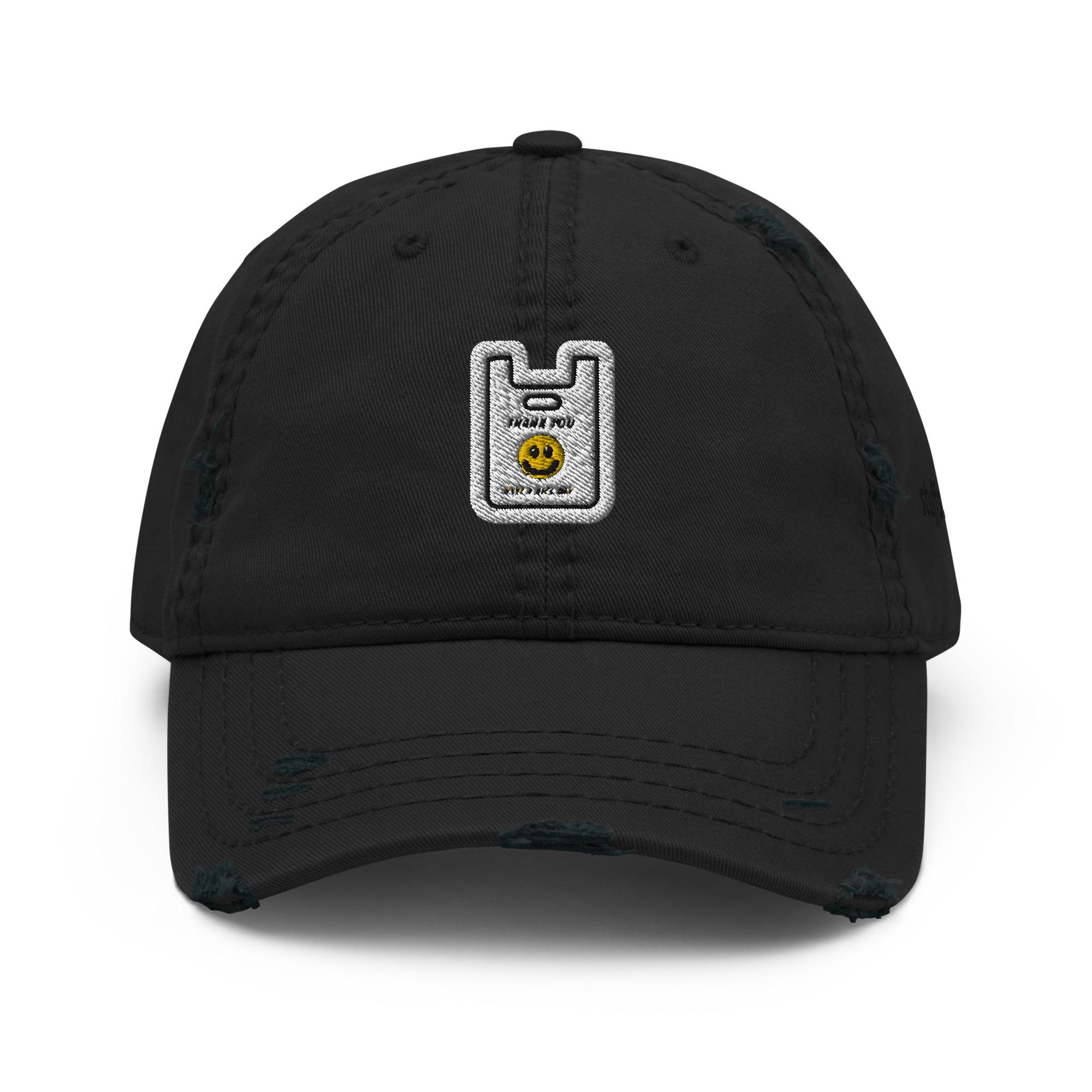 Distressed Dad Hat Embroidery | Smiley Thank You Plastic Bag Have A Good Day
