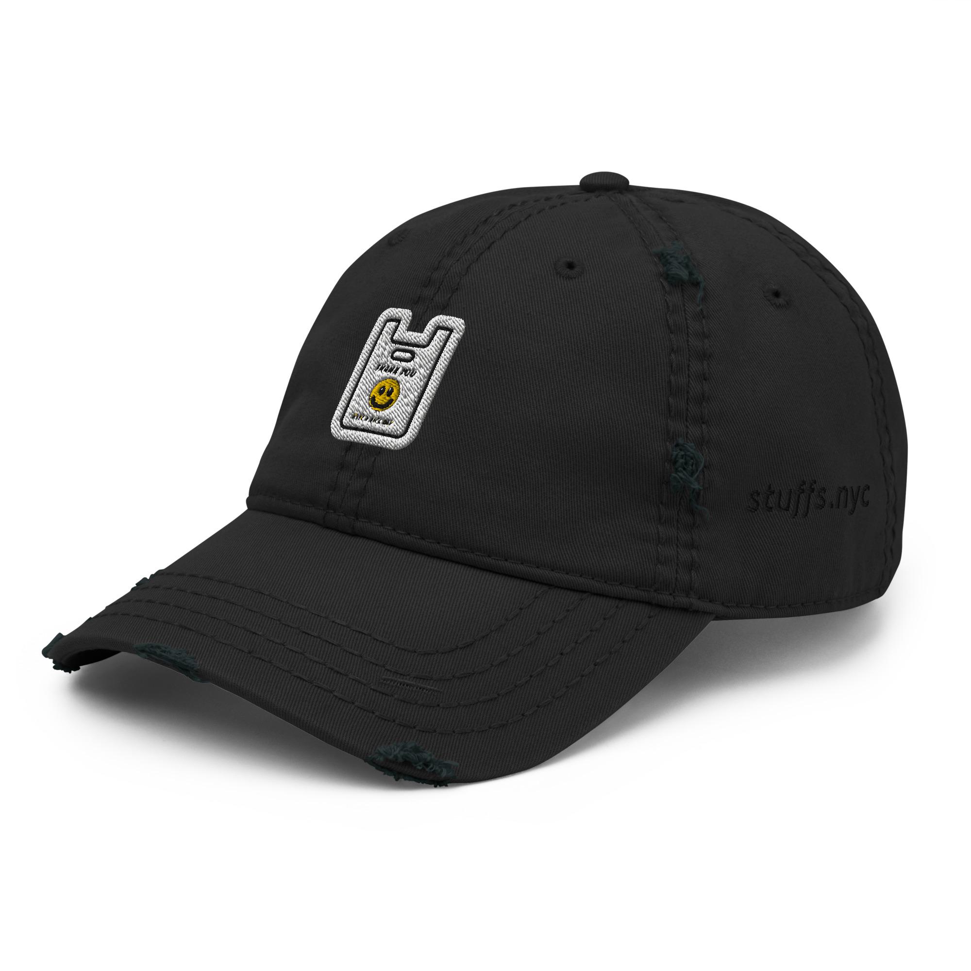 Distressed Dad Hat Embroidery | Smiley Thank You Plastic Bag Have A Good Day - Image 3