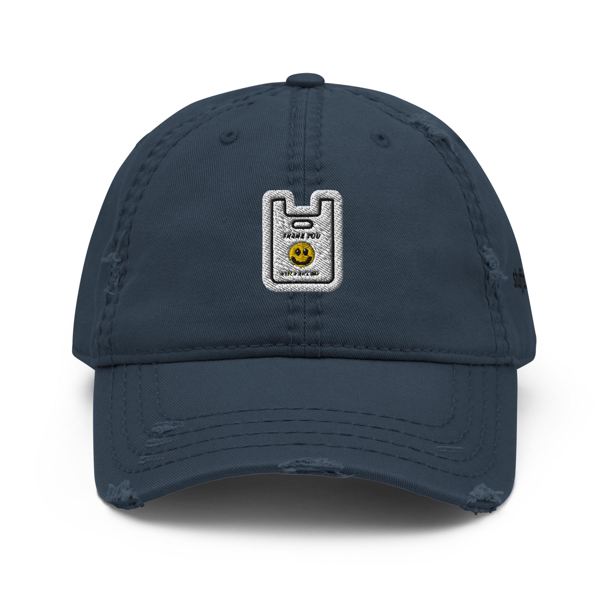Distressed Dad Hat Embroidery | Smiley Thank You Plastic Bag Have A Good Day - Image 7
