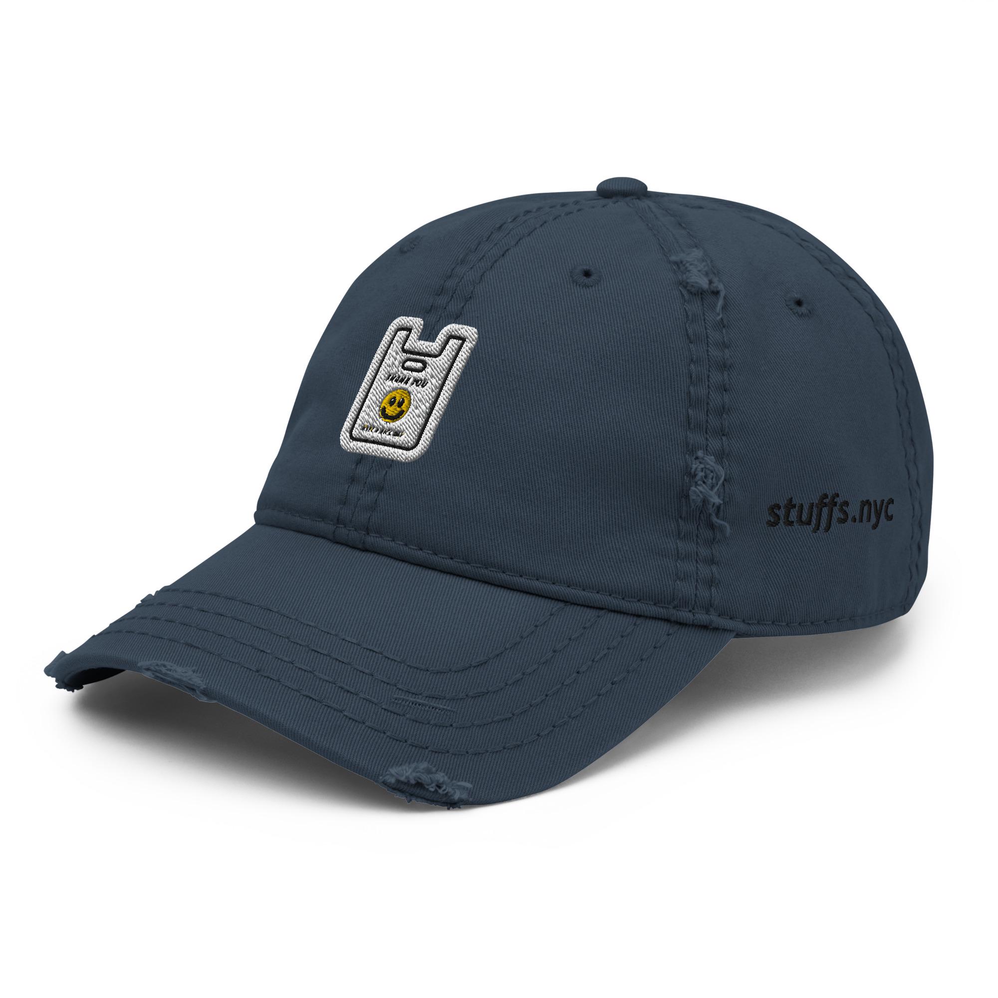 Distressed Dad Hat Embroidery | Smiley Thank You Plastic Bag Have A Good Day - Image 9