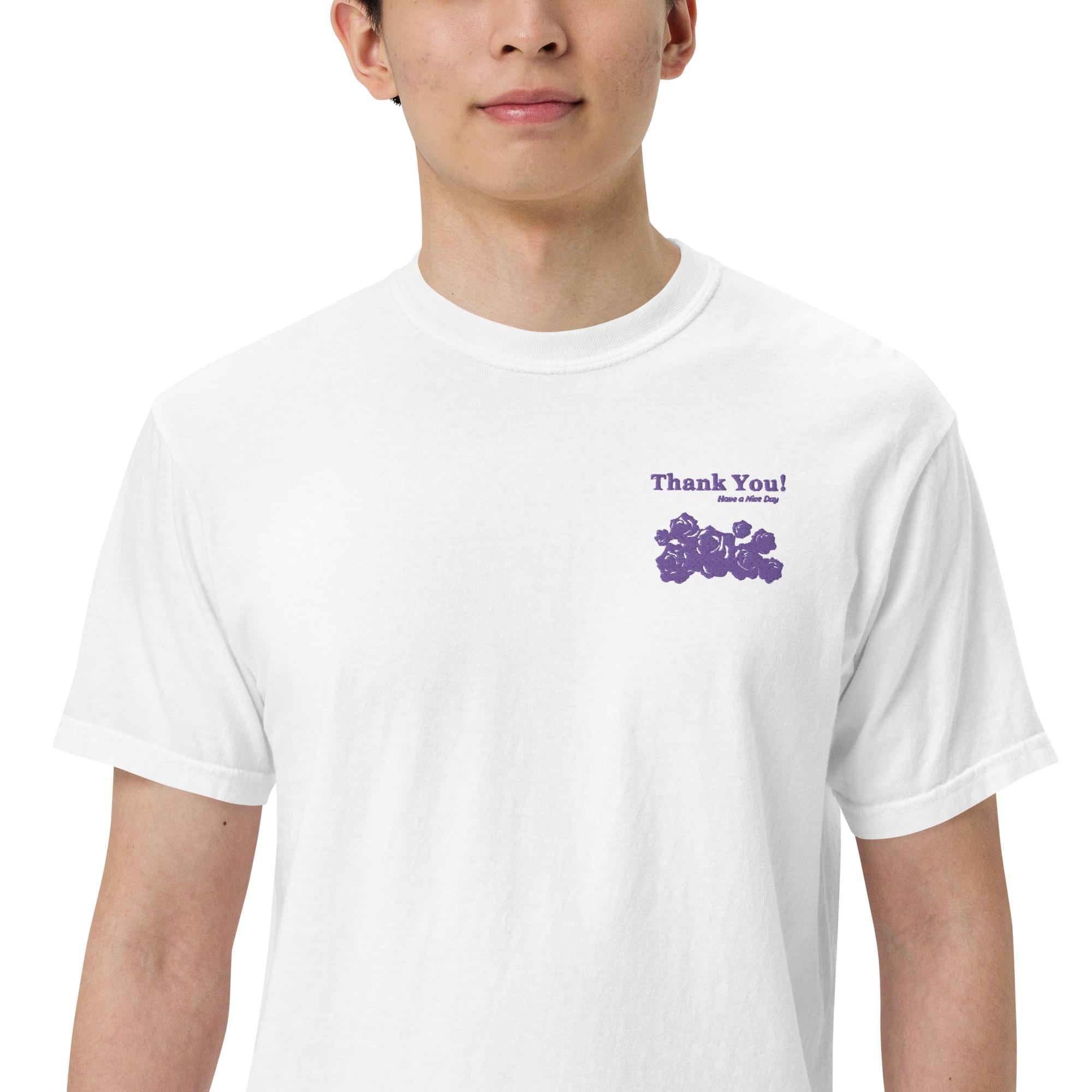 Unisex Garment-dyed Embroidery T-shirt | Plastic Bag Roses Have A Good Day - Image 4