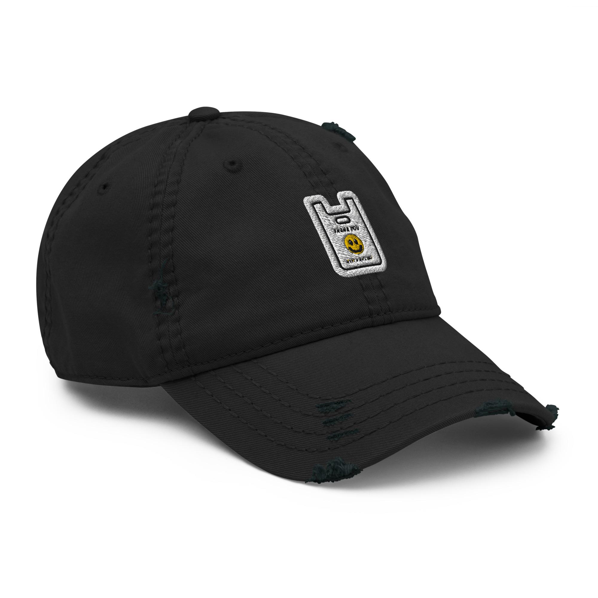 Distressed Dad Hat Embroidery | Smiley Thank You Plastic Bag Have A Good Day - Image 5